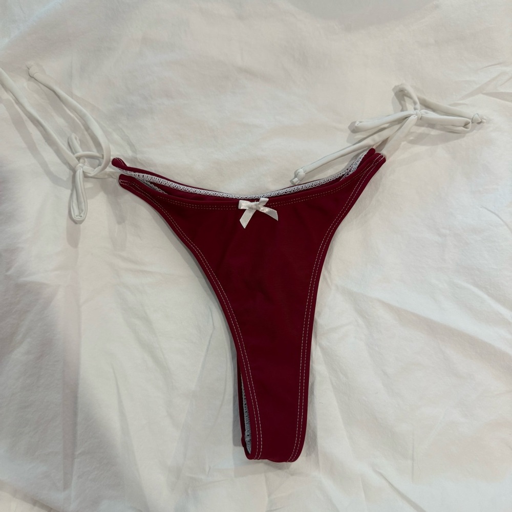 Boutine LA Chooks Red White Tie Bikini Thong Bottoms Medium